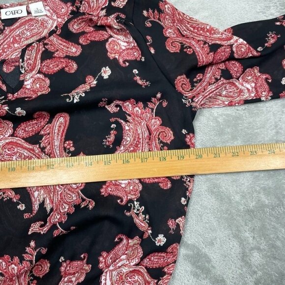 Cato Womens Black & Red Paisley Smocked Blouse Size S Polyester a1177 - Picture 5 of 9